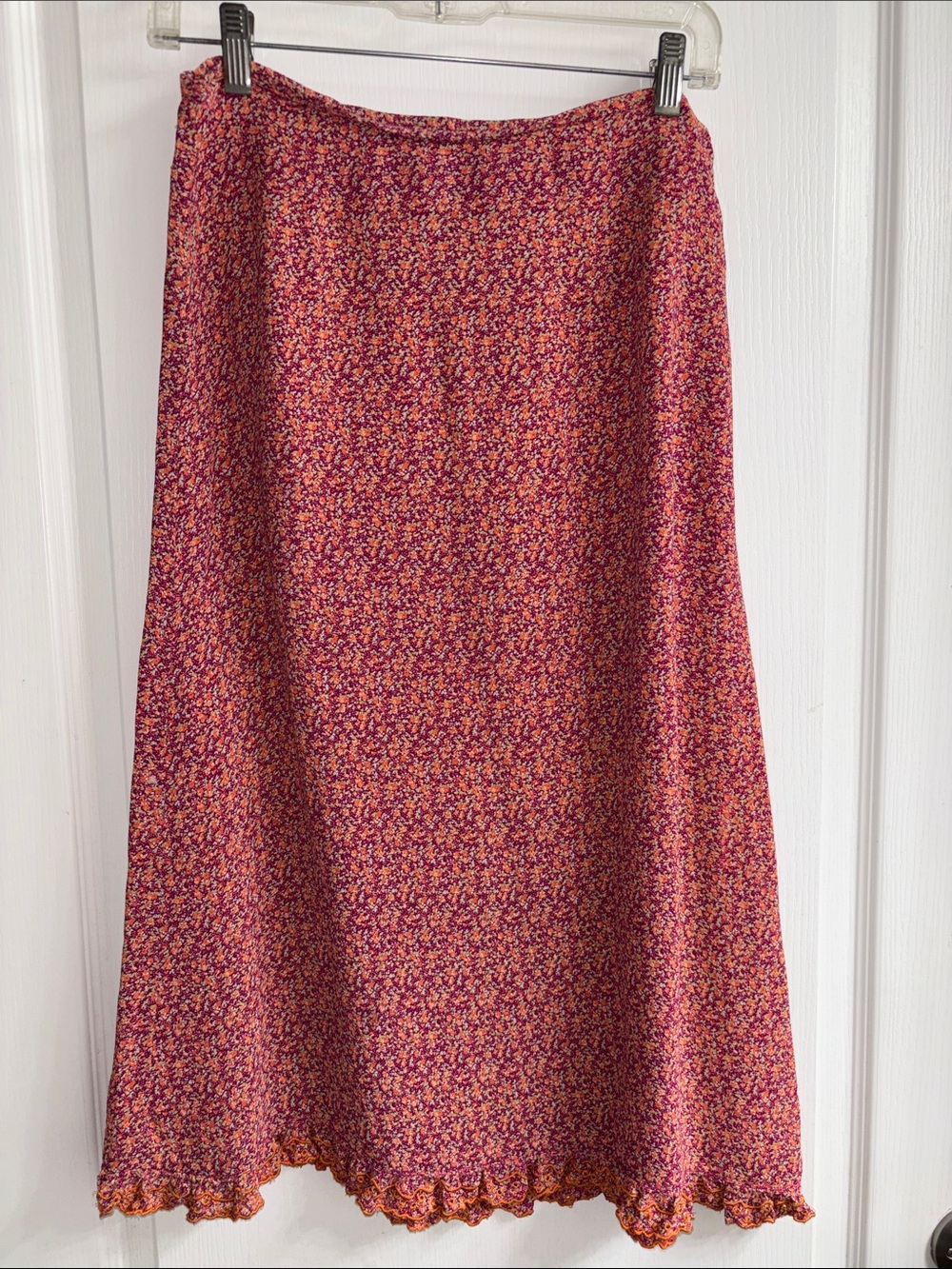 Free People Pink and Orange Floral A-Line Midi Skirt Vintage 90’s
